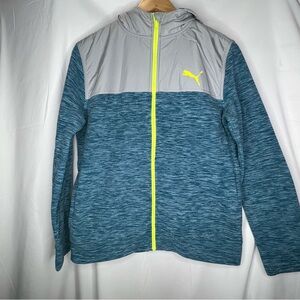 Puma Jacket Youth Boys Full Zip Hooded Jacket Gray Blue Athletic Size Large
